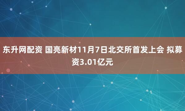 东升网配资 国亮新材11月7日北交所首发上会 拟募资3.01亿元