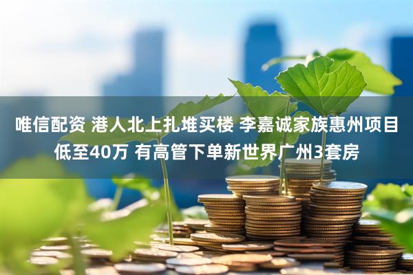 唯信配资 港人北上扎堆买楼 李嘉诚家族惠州项目低至40万 有高管下单新世界广州3套房